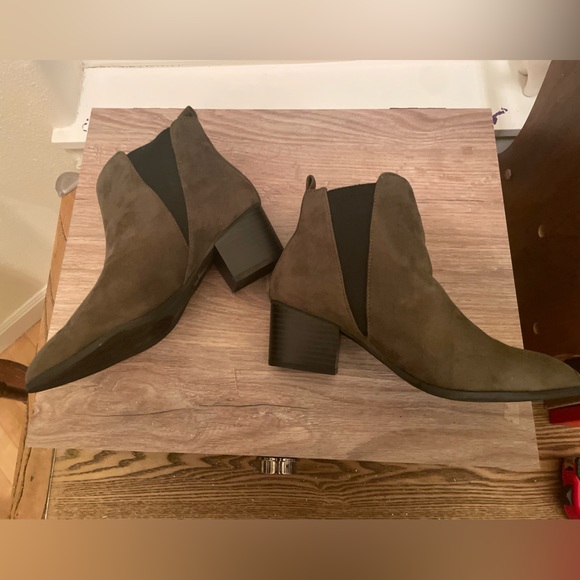 Olive Green Suede Ankle Booties - Picture 3 of 7